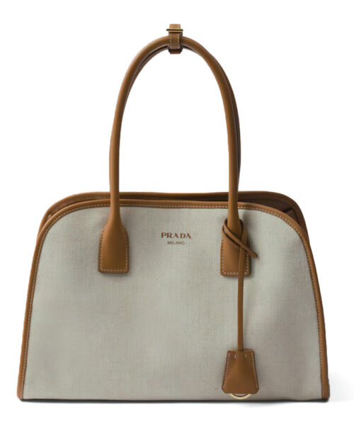 Prada Medium Linen Blend And Leather Tote Bag 1BG572
